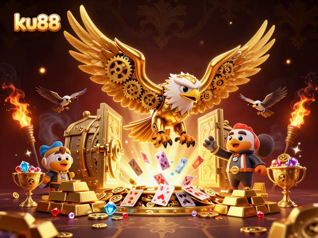 Engage with ku88's thrilling 3D casino adventure featuring a dynamic golden eagle and dazzling game elements.