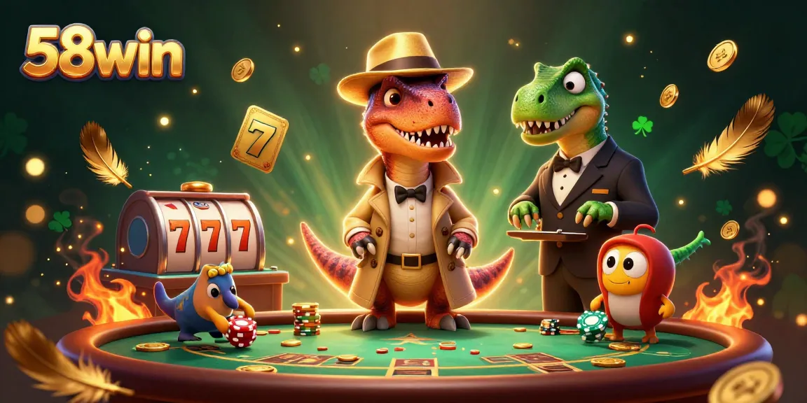 Experience thrilling games at 58win with a velociraptor character at a blackjack table