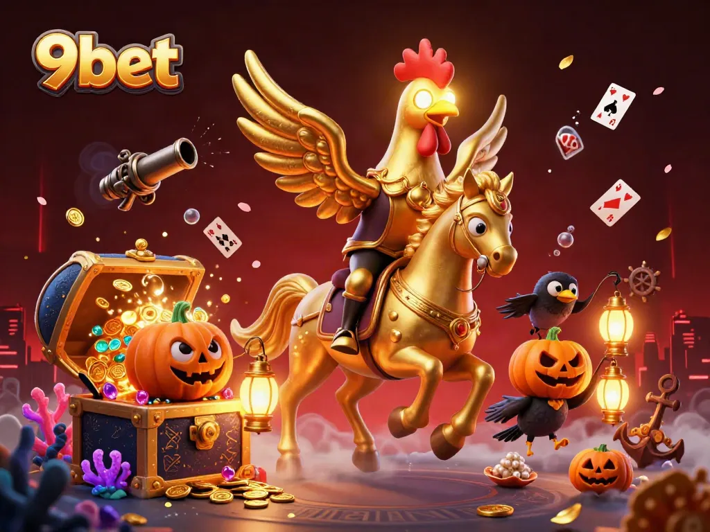 Experience exciting adventures at 9bet with a vivid 3D casino illustration showcasing dynamic gaming elements.