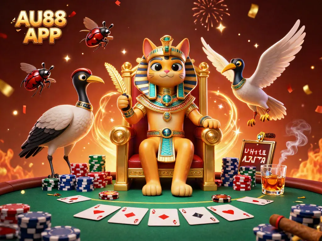 Engage with trending games on the AU88 APP, featuring strategic gameplay with the lucky Egyptian pharaoh cat.