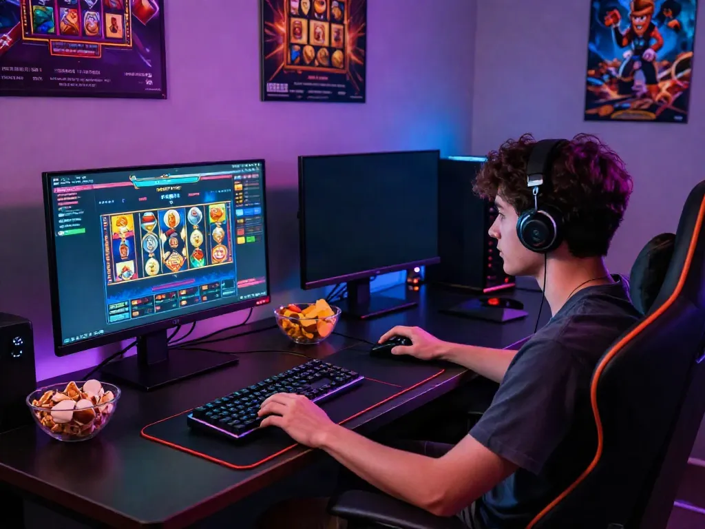 Exciting gaming atmosphere showcasing uk slots not on gamstop with vibrant displays and gear