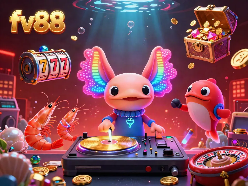 Experience the excitement of the fv88 casino with a lively underwater party scene filled with colorful characters and vibrant gaming elements.
