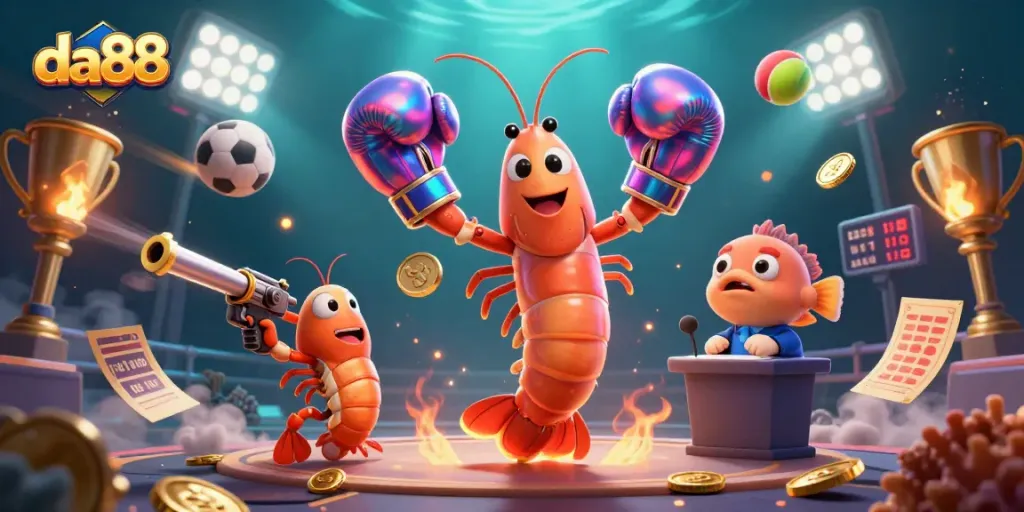 Bet on exciting moments with da88 using vibrant 3D gaming elements amidst thrilling underwater characters.