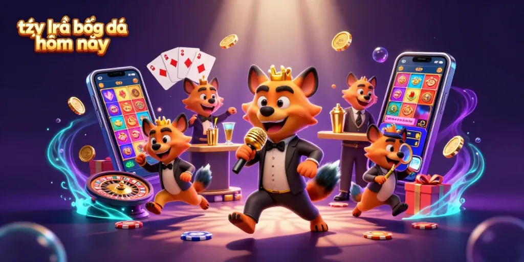 Engage with tỷ lệ bóng đá hôm nay in a vibrant casino scene with hyenas and dynamic gaming elements.