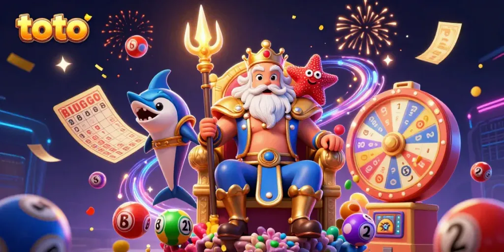 Engage in exciting lottery gameplay with lively vibrant scenes of toto fun and celebrations.