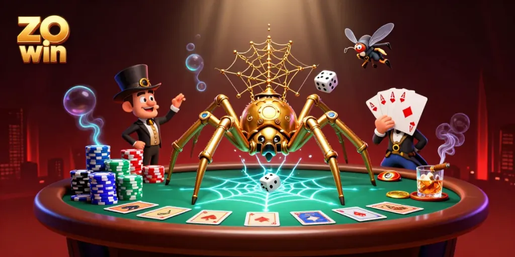 Engage in thrilling gameplay at zo win with a vibrant steampunk casino scene featuring poker elements.
