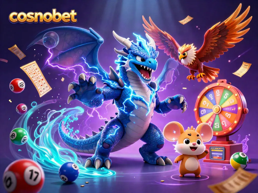 Experience the excitement of cosmobet with thrilling casino elements and vibrant characters in an electrifying scene.