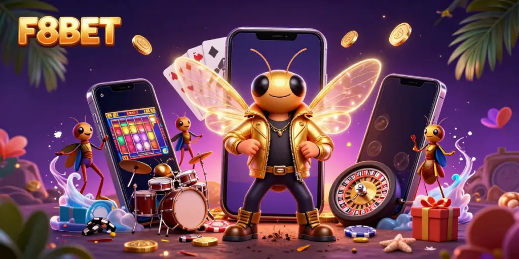 Experience the excitement of F8BET with a vibrant digital illustration featuring unique casino elements.
