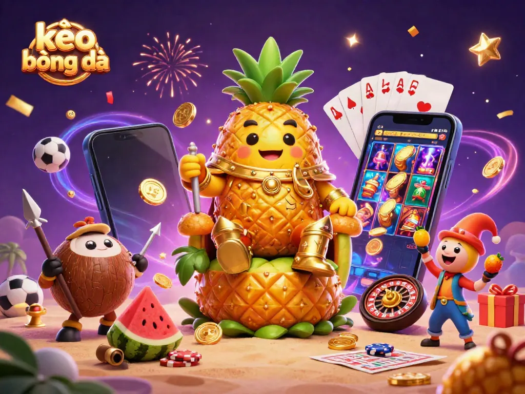 Engaging scene showcasing kèo bóng đá featuring a pineapple king in a casino setting surrounded by betting elements.