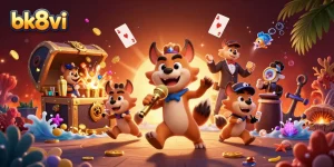 Experience thrilling gaming with bk8vi at a vibrant comedy casino featuring hyenas.
