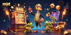 Engage in exciting casino gameplay with mat featuring lively characters and vibrant gaming elements.