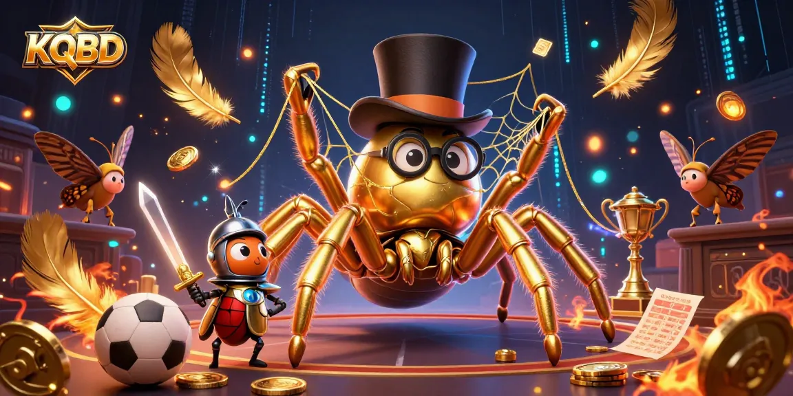 KQBD offers dynamic sports betting action with a colorful scene featuring a golden tarantula, beetle knight, and atmospheric casino elements.