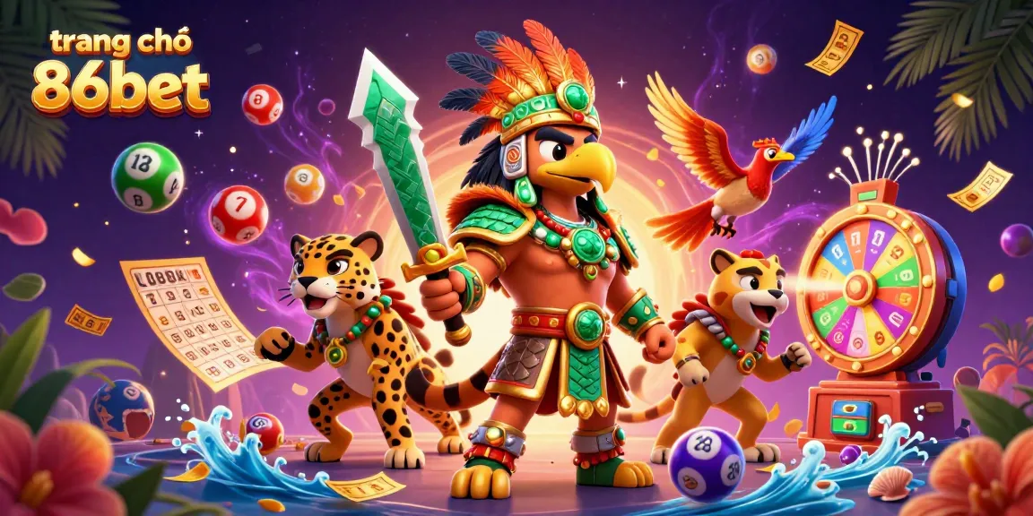 Experience the excitement of trang chủ 86bet with vibrant lottery balls, a prize wheel, and a dynamic gaming scene.