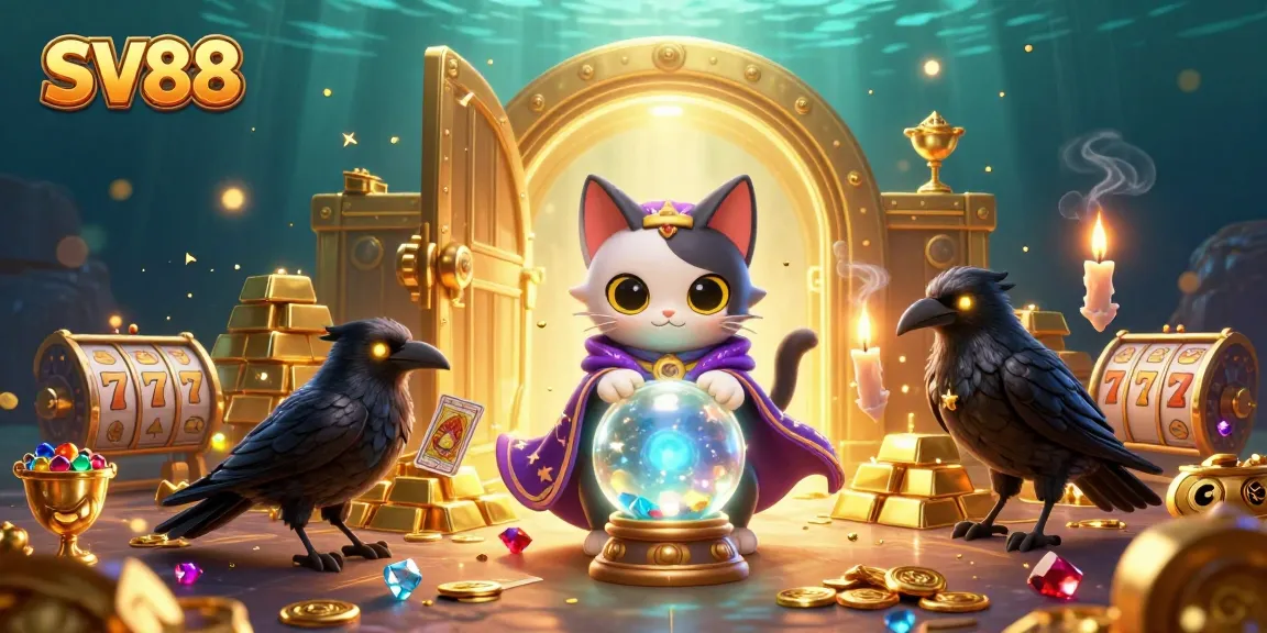 Experience winning strategies at SV88 with a vibrant 3D casino scene featuring mystical characters and golden treasures.