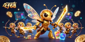 Experience dynamic gaming excitement with cổng game cf68, featuring the golden hornet samurai and crypto elements.