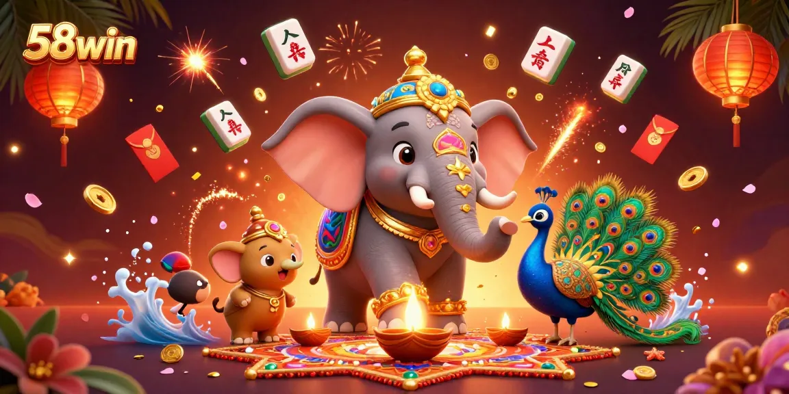 Experience thrilling gameplay at 58win with a vibrant casino scene, featuring festive elements and interactive gaming.