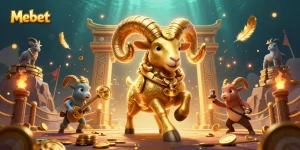Mebet casino experience showcases dynamic golden ram charging through a vibrant gambling arena.