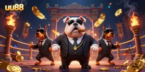 Join the thrilling action of uu88 with a mafia boss bulldog and his Doberman bodyguards in a vibrant casino scene.