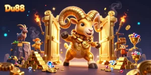Du88 captivates players with a golden ram charging through treasures in a vibrant casino scene.