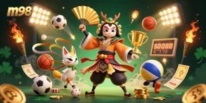 Experience thrilling gameplay and betting excitement with m98's dynamic sports scene illustration.