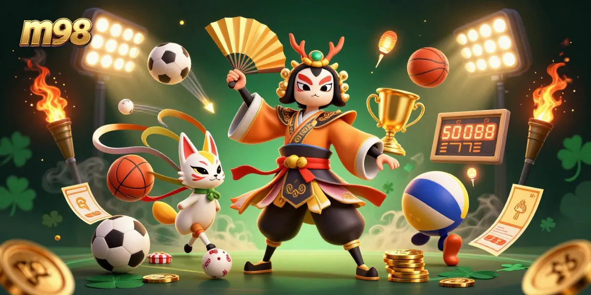 Experience thrilling gameplay and betting excitement with m98's dynamic sports scene illustration.