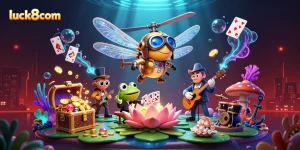 Experience the allure of luck8com with this vibrant casino scene blending fun characters and gambling action.