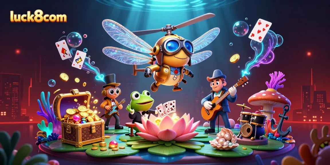 Experience the allure of luck8com with this vibrant casino scene blending fun characters and gambling action.