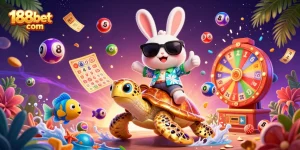 Experience the excitement of gambling with 188bet com's vibrant 3D casino illustration featuring lucky rabbit and golden turtle.