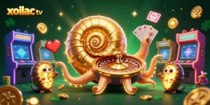 Engage with xoilac tv's vibrant gambling experience featuring a giant nautilus as a roulette wheel.