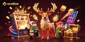Socolive offers a thrilling experience with vibrant casino elements and engaging characters in a dynamic 3D scene.