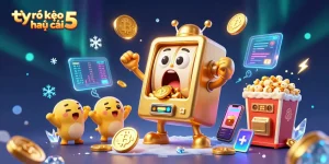 Experience thrilling gameplay in this vibrant scene highlighting tỷ lệ kèo nhà cái 5, as a golden slot machine wins big!