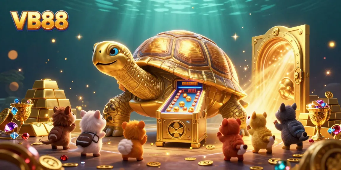 Play exciting casino games with VB88 featuring a giant golden tortoise and treasures galore.