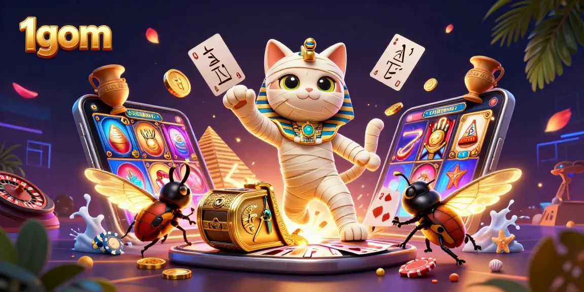 Experience thrilling moments at 1gom with a vibrant scene featuring animated characters and casino elements.