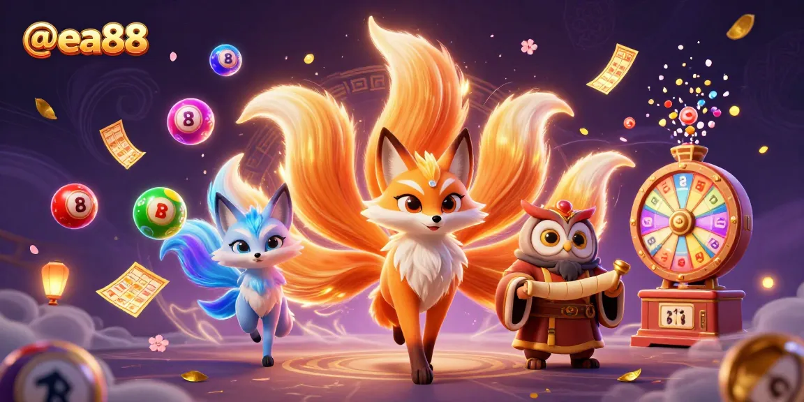 Experience thrilling gameplay @ea88 with a vibrant 3D illustration featuring a mystical fox spirit and wise owl.