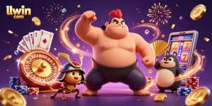 Experience thrilling casino games with llwin com's vibrant illustration showcasing excitement and energy.