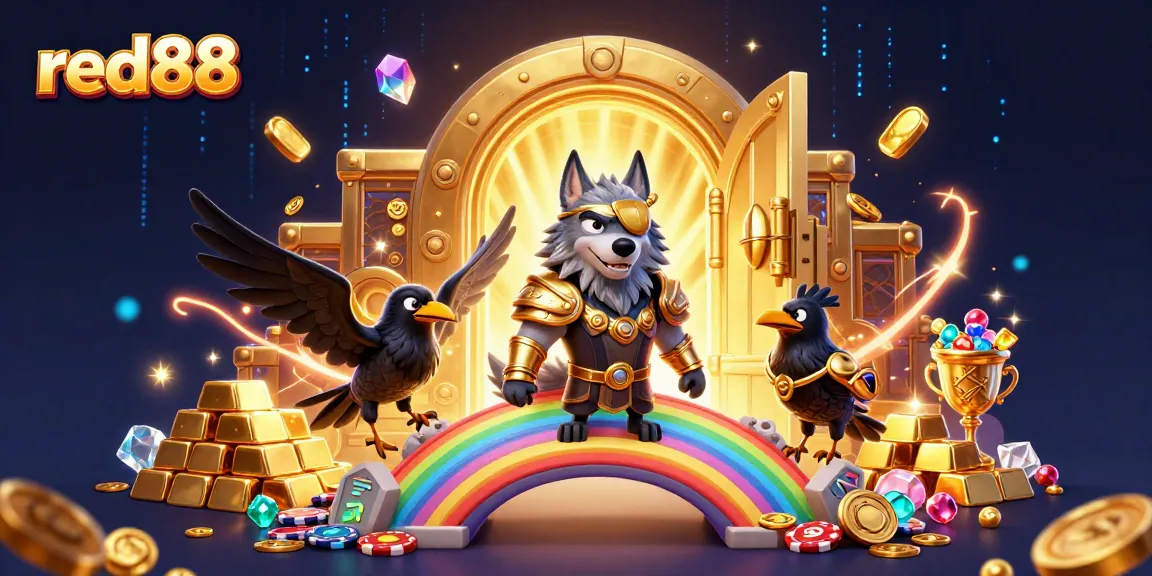 Experience the thrill of red88 with glowing treasures and dynamic Norse mythology characters in a casino setting.