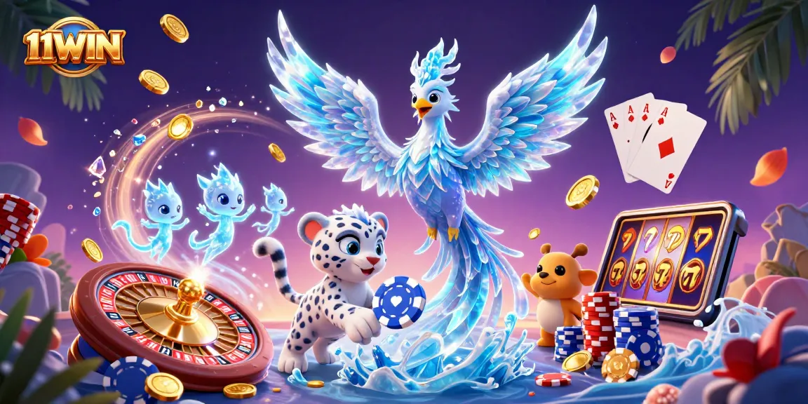 Engaging scene with the 11WIN brand showcasing dynamic casino elements and characters.