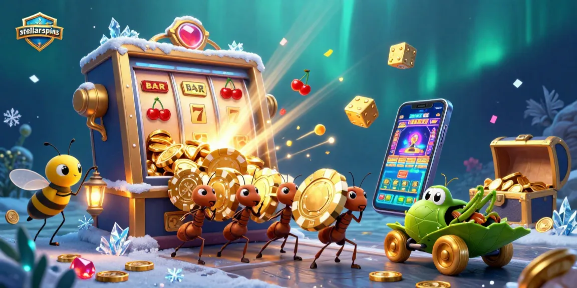 Catch the excitement of stellarspins with a thrilling 3D scene of ants running a heist in a casino.