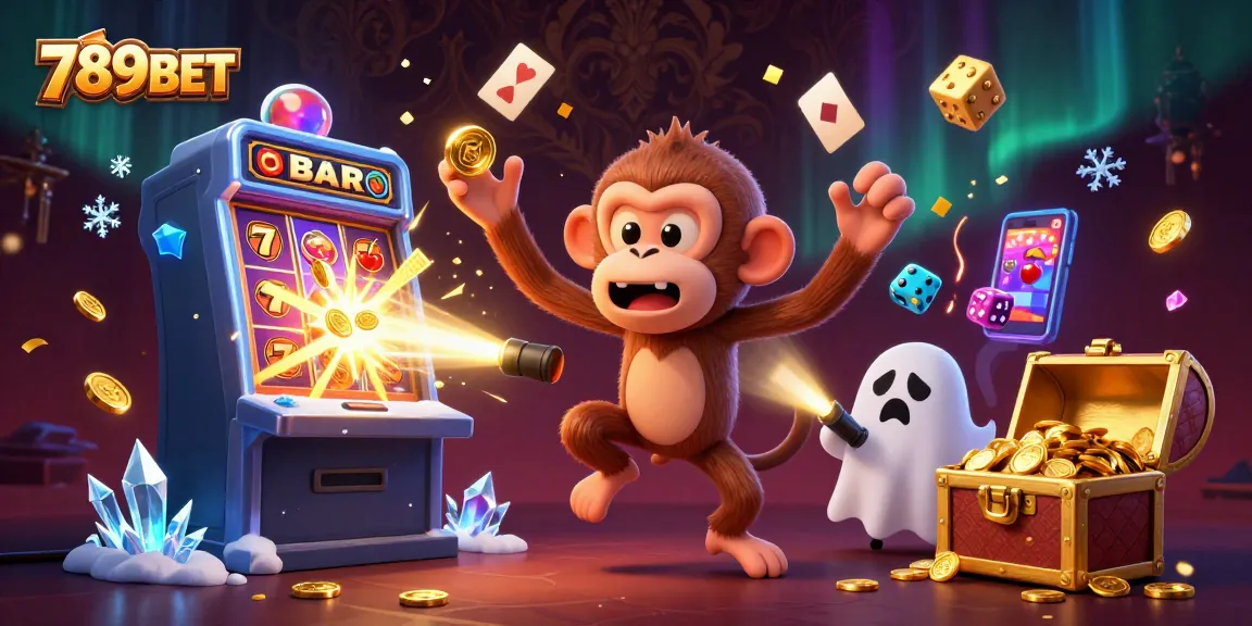Engage with 789BET's exciting haunted casino featuring a poltergeist monkey juggling gold!