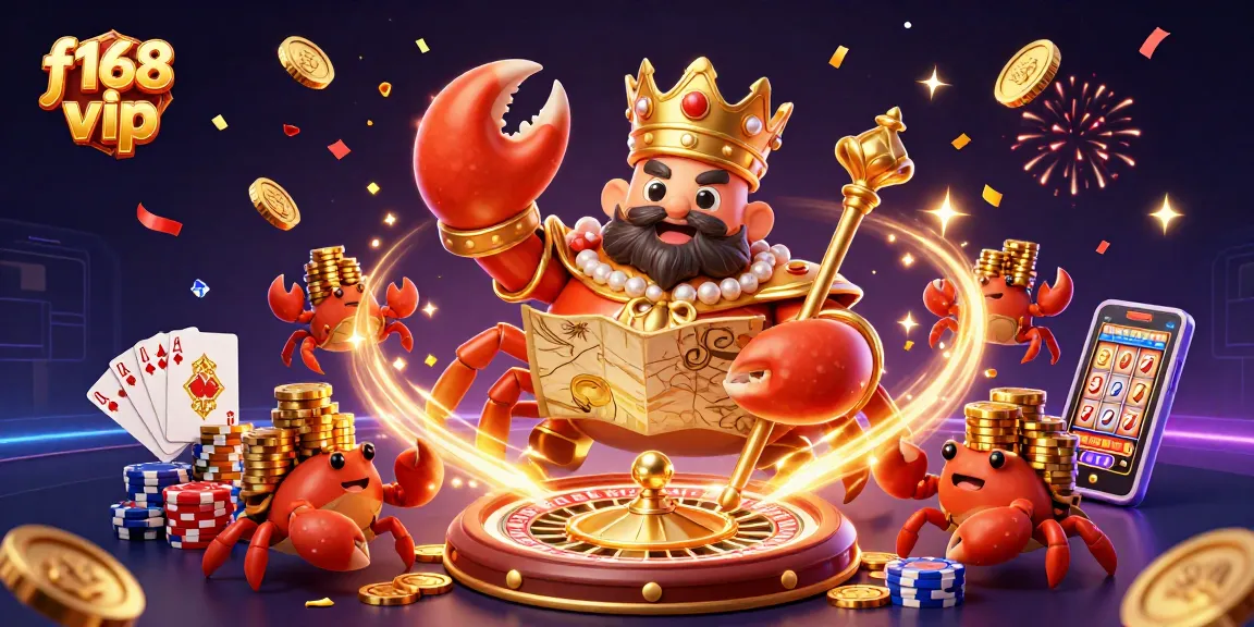 Experience the excitement of f168 vip with a golden crab emperor, treasure maps, and vibrant casino action.
