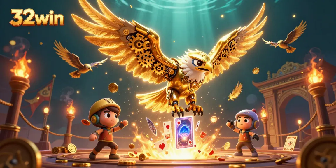 Experience thrilling gaming adventures at 32win with a dynamic 3D casino illustration.