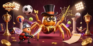 Experience exciting gaming action with ee88 login, featuring a giant tarantula and knight in a vibrant casino.