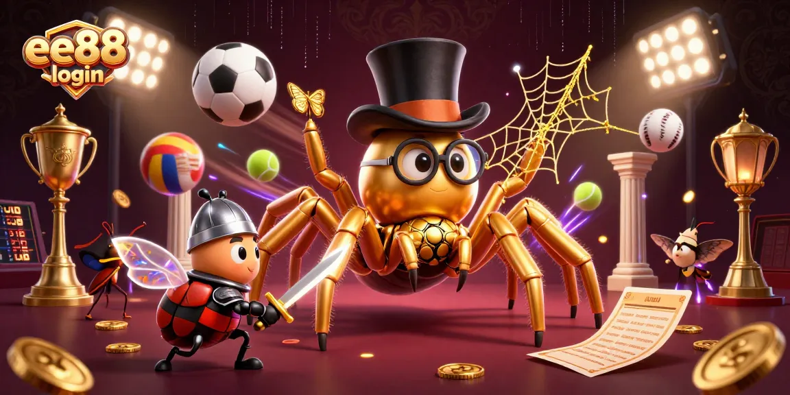 Experience exciting gaming action with ee88 login, featuring a giant tarantula and knight in a vibrant casino.